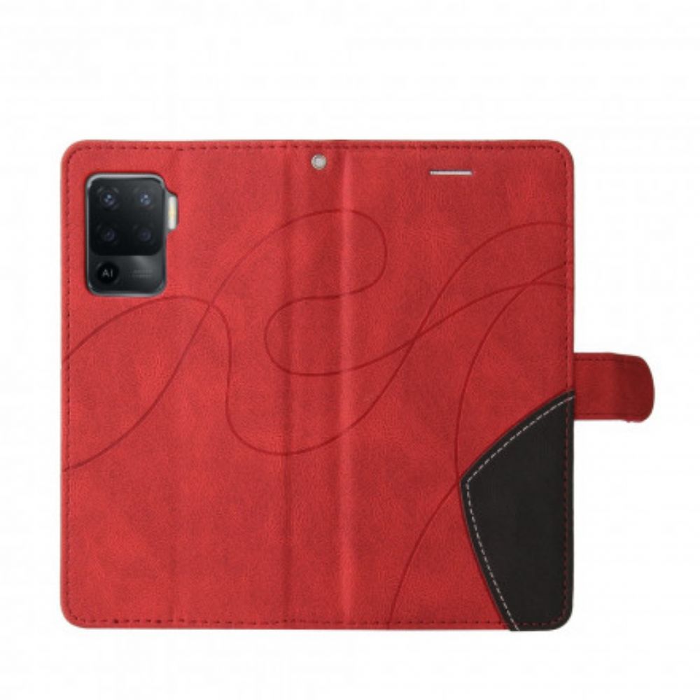 Lederhüllen Für Oppo A94 5G Signatur Zweifarbiges Kunstleder