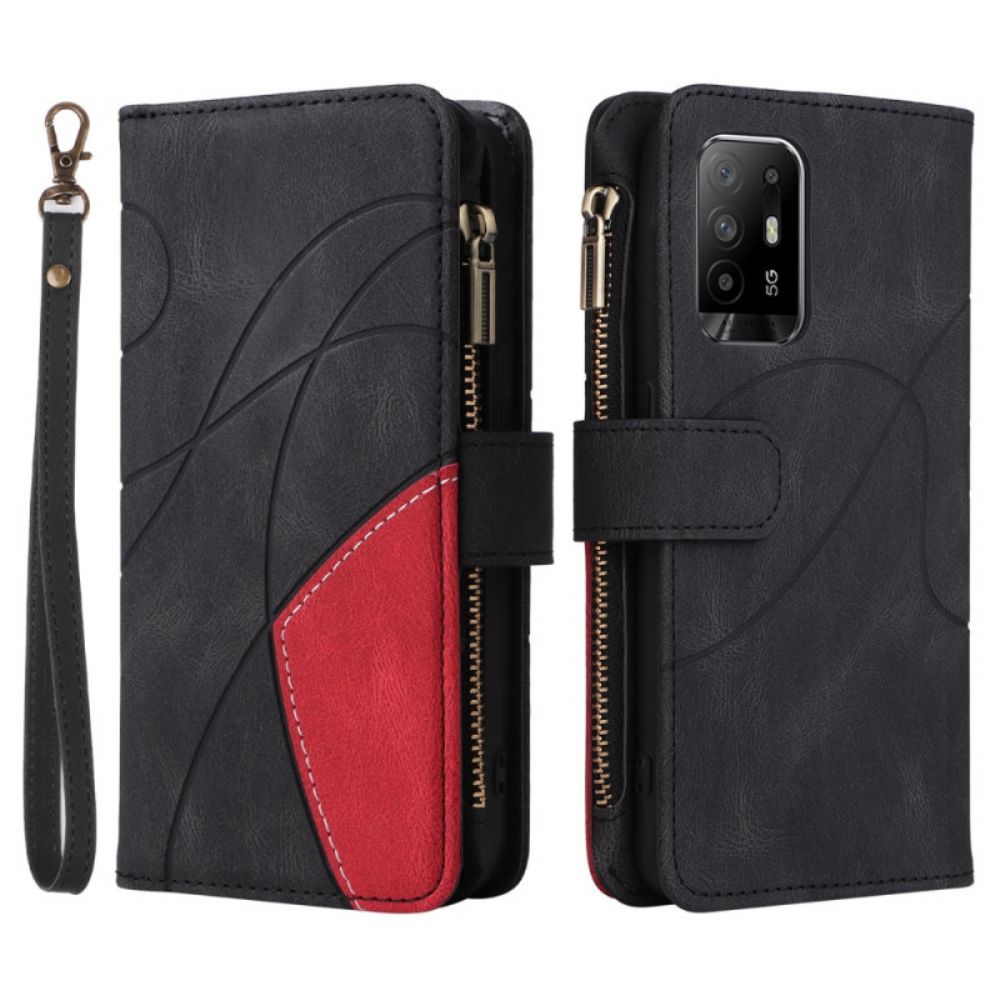 Lederhüllen Für Oppo A94 5G Zweifarbige Geldbörse Mit Lanyard