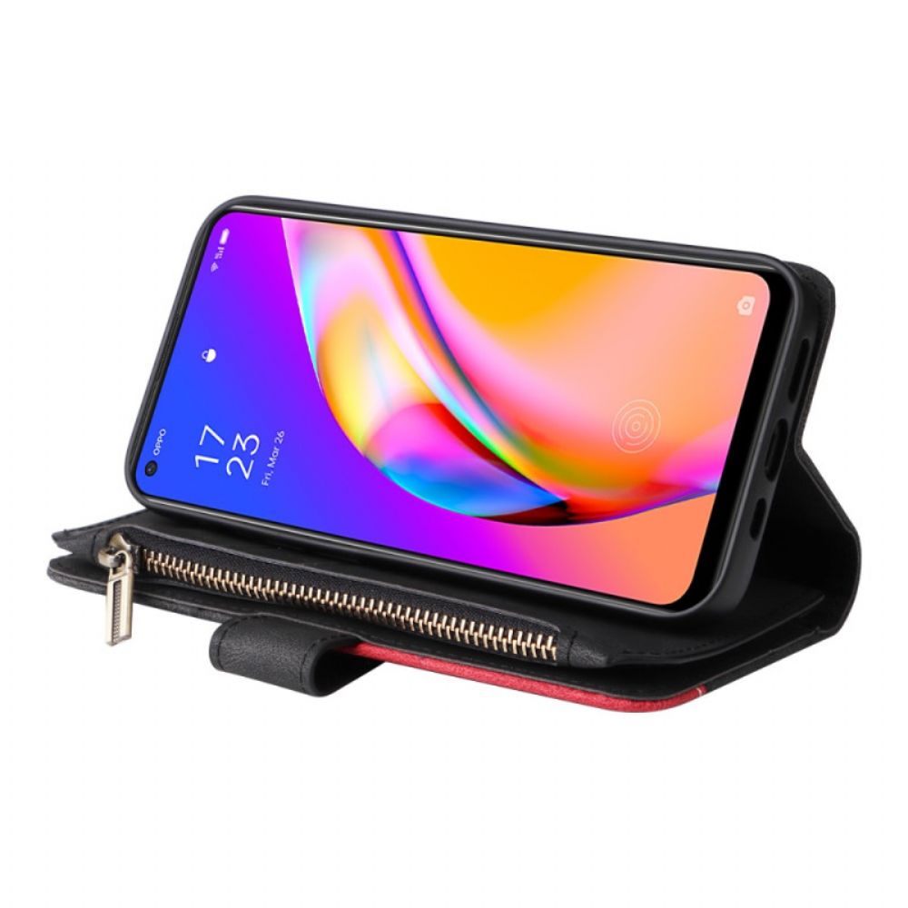 Lederhüllen Für Oppo A94 5G Zweifarbige Geldbörse Mit Lanyard