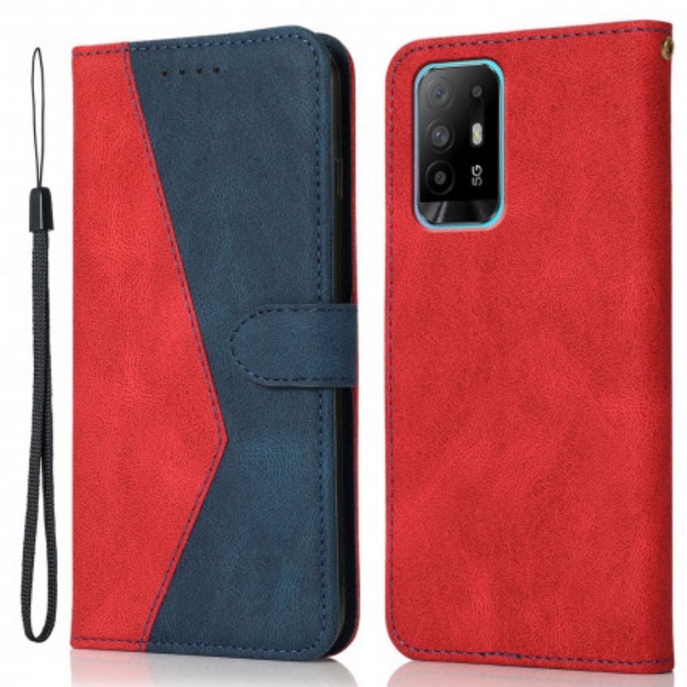 Lederhüllen Für Oppo A94 5G Zweifarbiges Kunstleder-dreieck