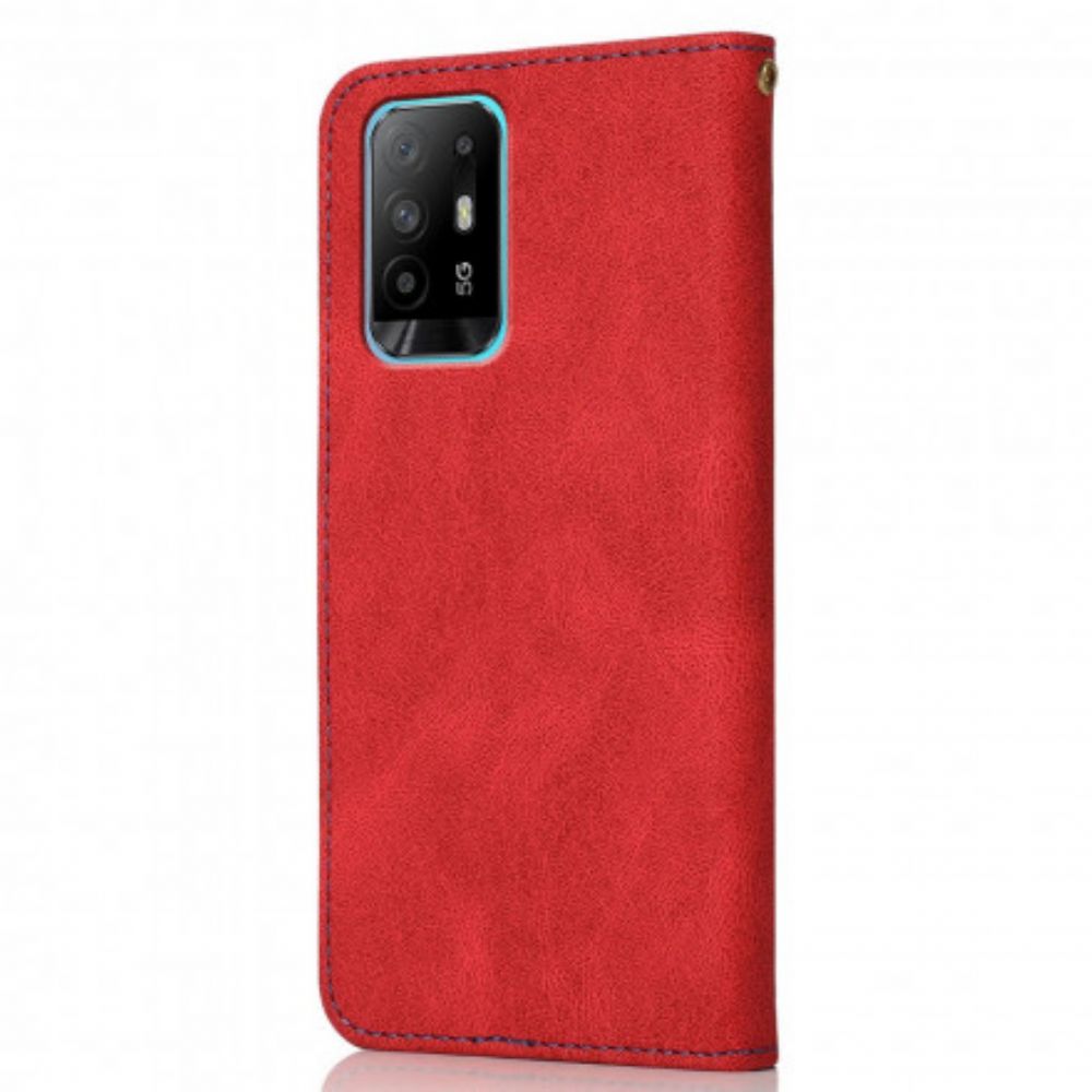 Lederhüllen Für Oppo A94 5G Zweifarbiges Kunstleder-dreieck
