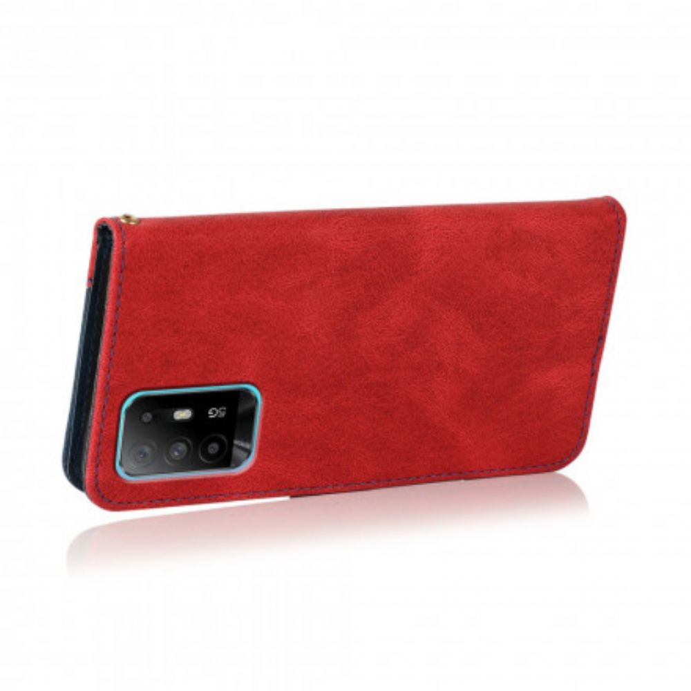 Lederhüllen Für Oppo A94 5G Zweifarbiges Kunstleder-dreieck