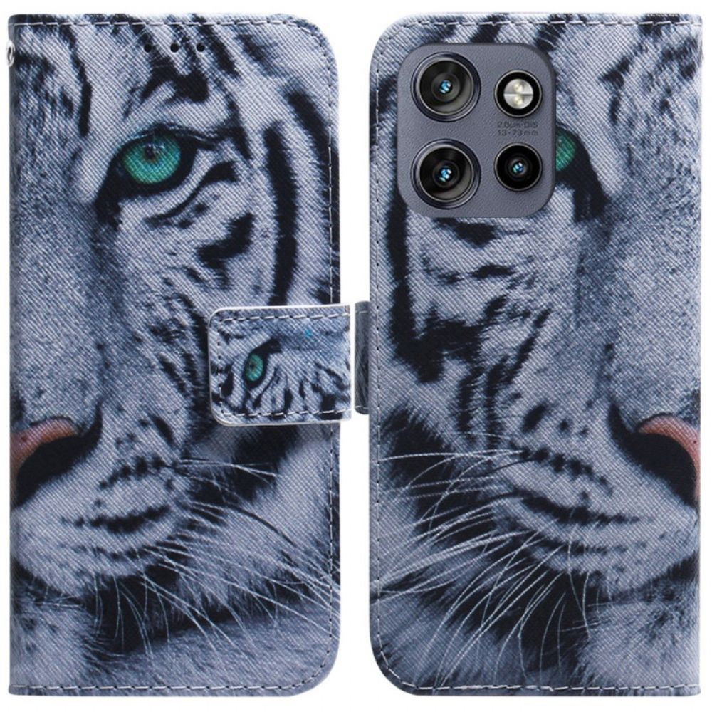 Lederhüllen Motorola Edge 50 Neo Handyhülle Weißer Tiger