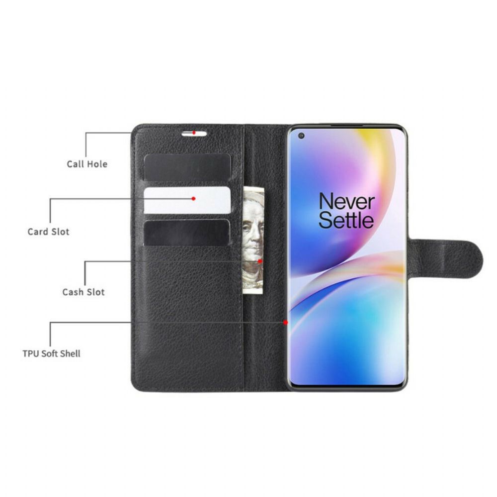 Lederhüllen Für OnePlus 8 Pro Erstklassiger Litschi-leder-stil