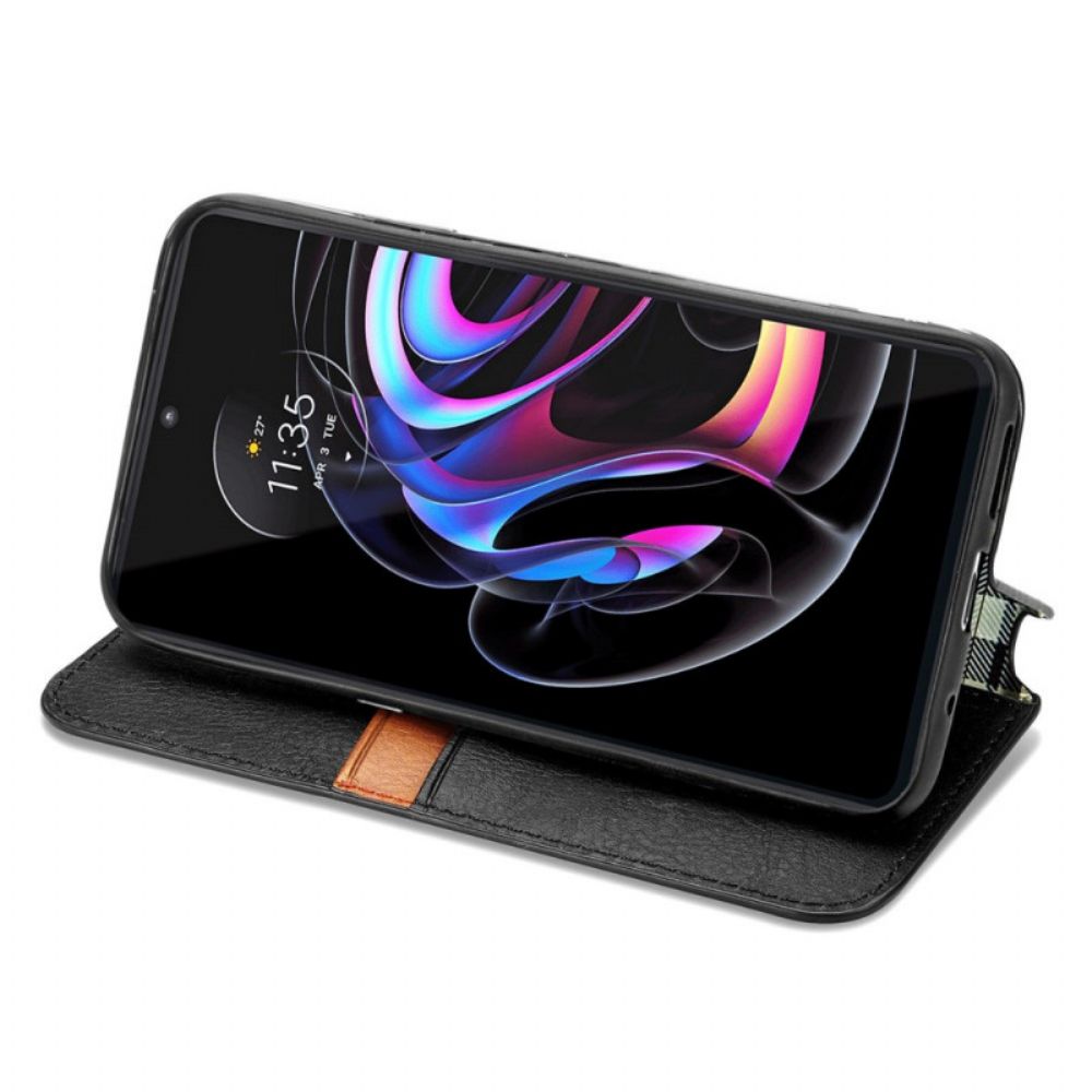 Schutzhülle Für Motorola Edge 20 Pro Flip Case Ledereffekt Mit Rautenstruktur