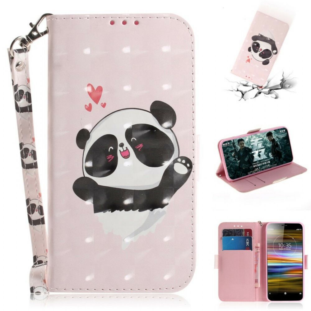 Flip Case Für Sony Xperia L3 Mit Kordel Panda Love Mit Riemen