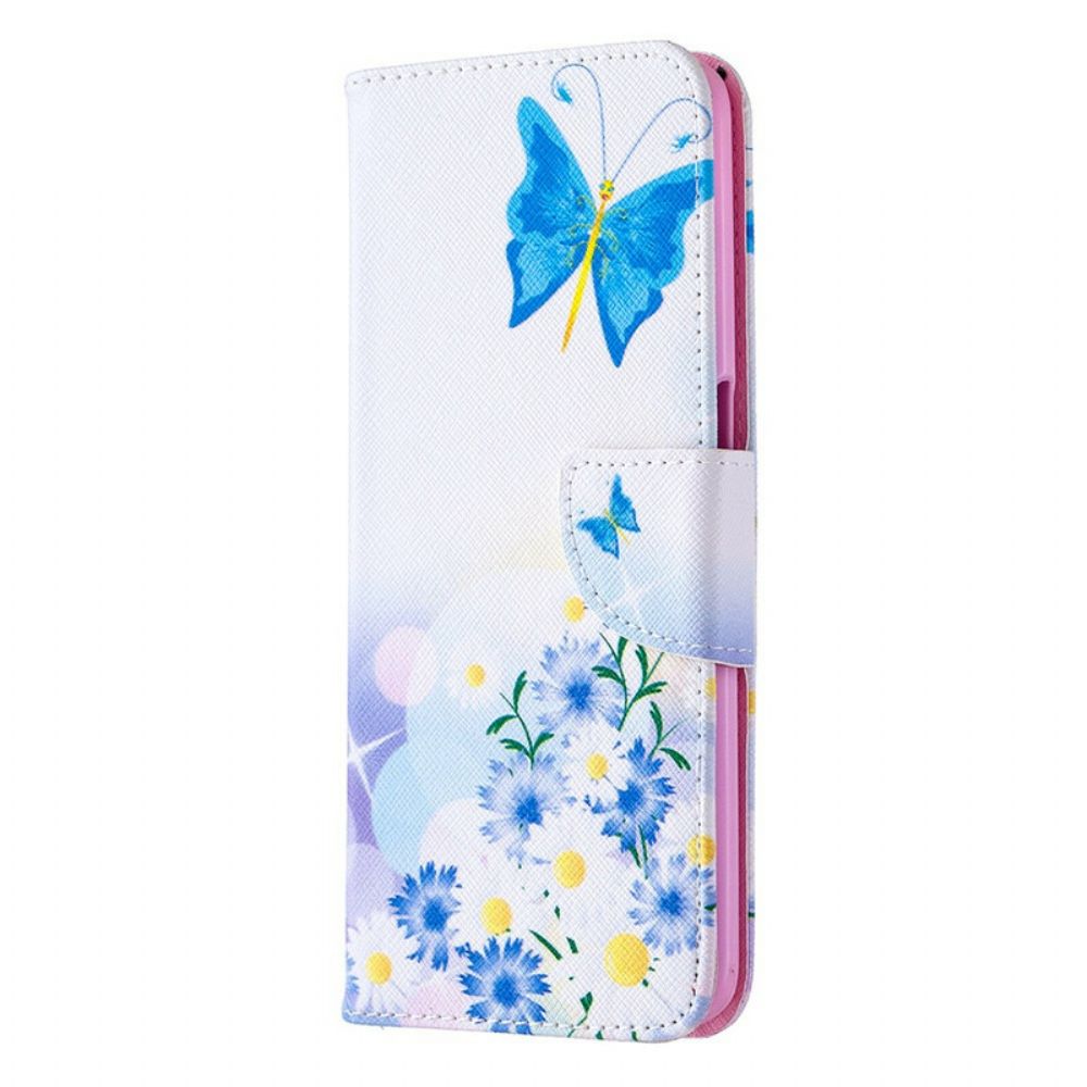 Lederhüllen Für Oppo A72 Gemalte Schmetterlinge Und Blumen