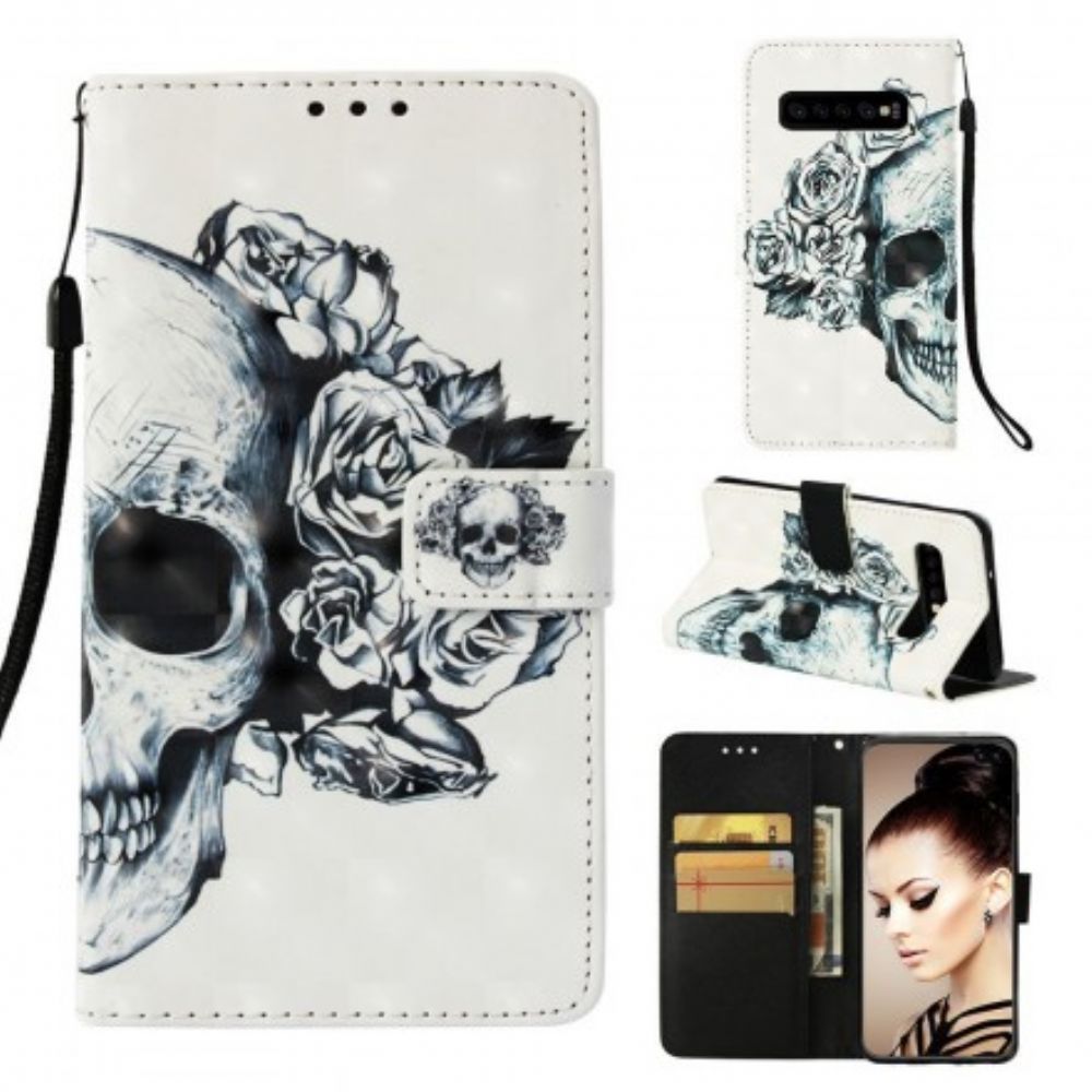 Lederhüllen Für Samsung Galaxy S10 Plus Blumenschädel