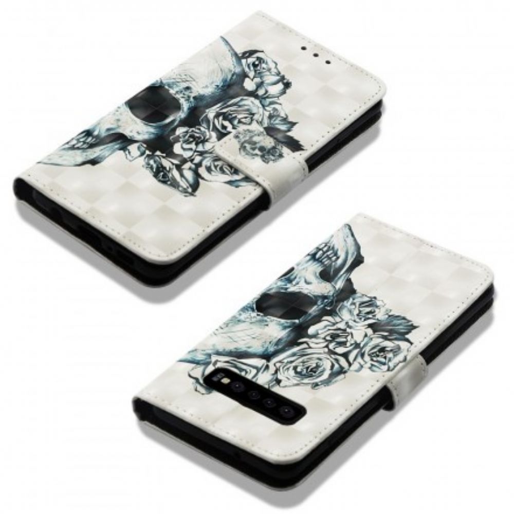Lederhüllen Für Samsung Galaxy S10 Plus Blumenschädel