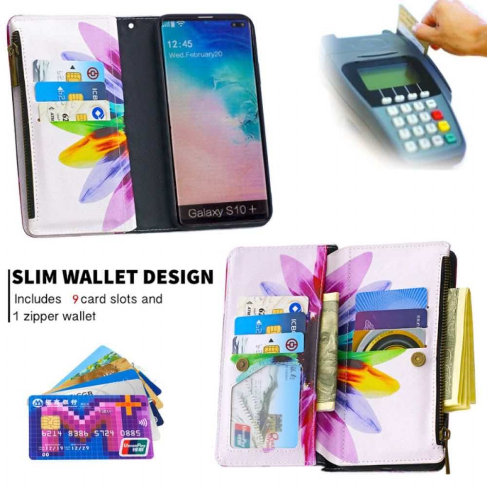 Lederhüllen Für Samsung Galaxy S10 Plus Blumentasche Mit Reißverschluss