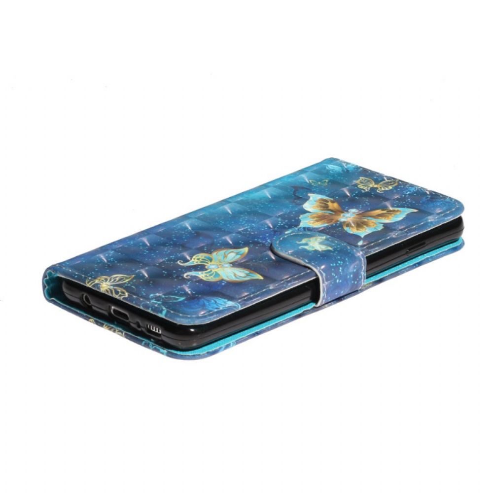 Lederhüllen Für Samsung Galaxy S10 Plus Goldenes Schlüsselband Mit Schmetterlingen