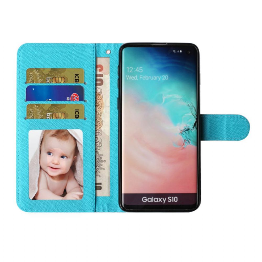 Lederhüllen Für Samsung Galaxy S10 Plus Goldenes Schlüsselband Mit Schmetterlingen