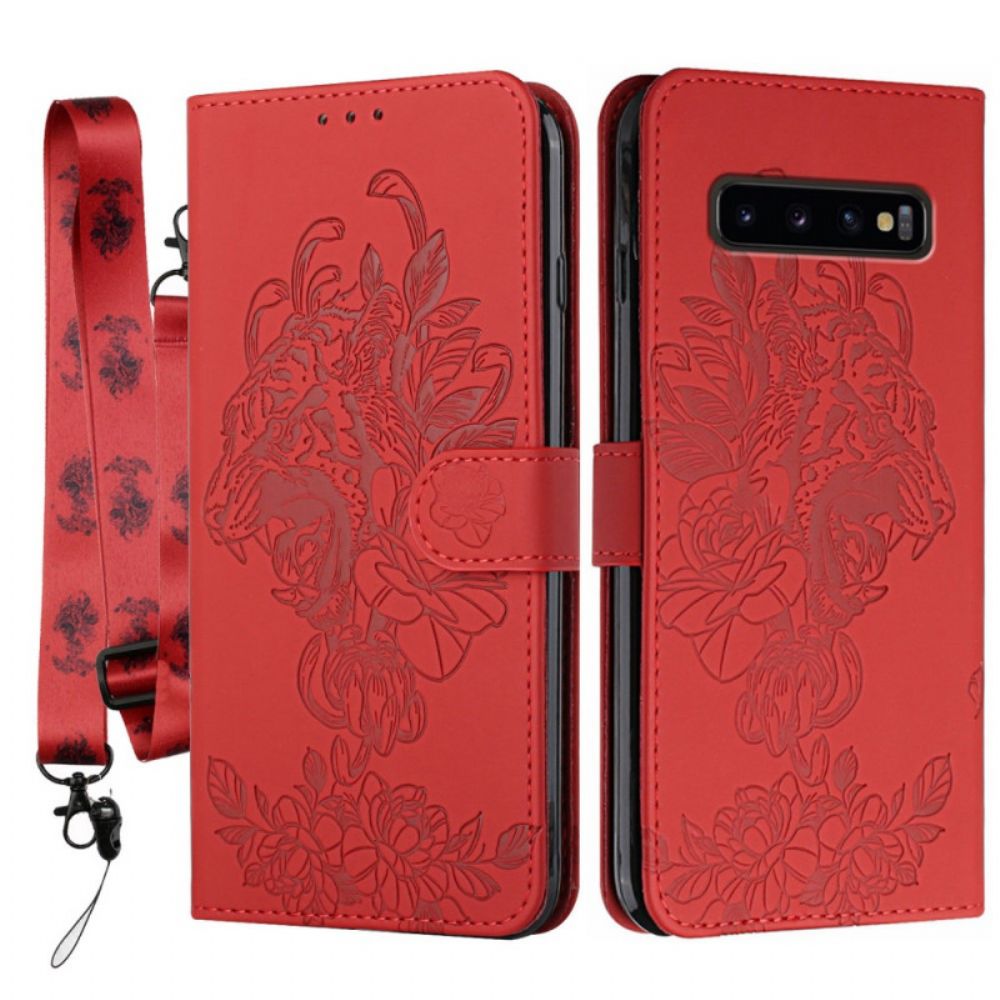 Lederhüllen Für Samsung Galaxy S10 Plus Mit Kordel Barocker Riemchen-tiger