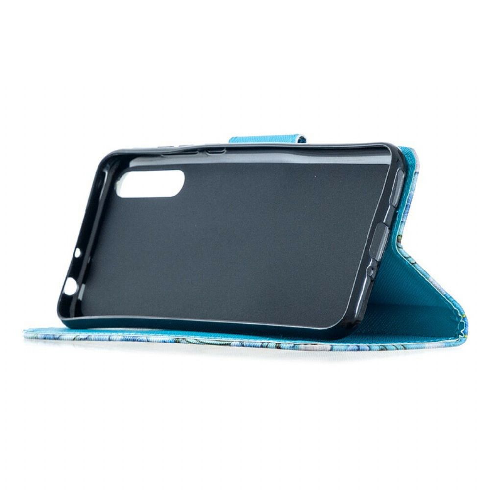 Lederhüllen Für Huawei P Smart S Mit Kordel Blauer Riemen Schmetterlinge Und Blumen