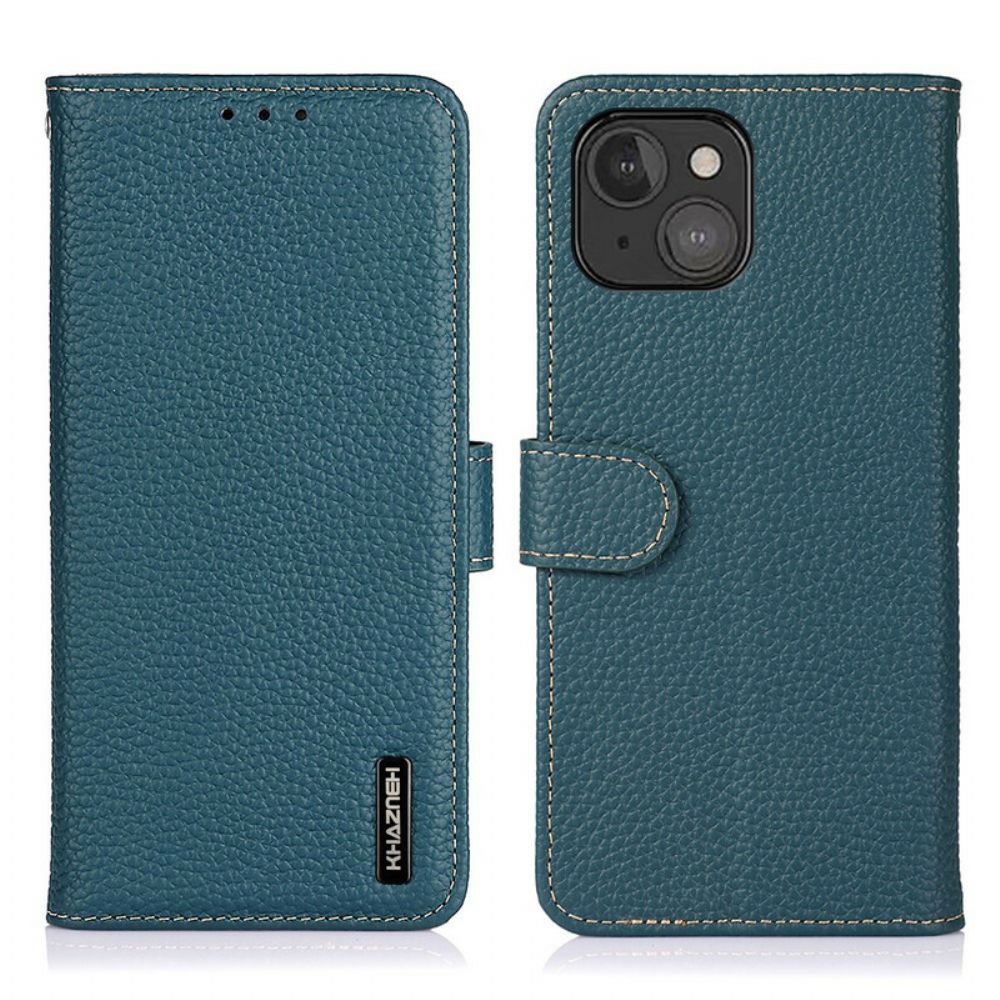 Flip Case Für iPhone 13 Mini Echtes Khazneh Litschi-leder