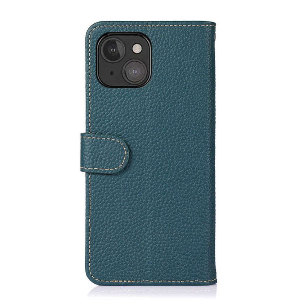 Flip Case Für iPhone 13 Mini Echtes Khazneh Litschi-leder