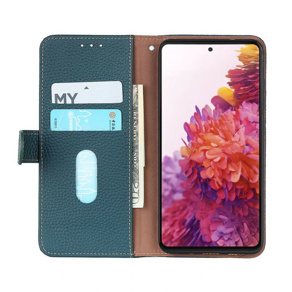 Flip Case Für iPhone 13 Mini Echtes Khazneh Litschi-leder