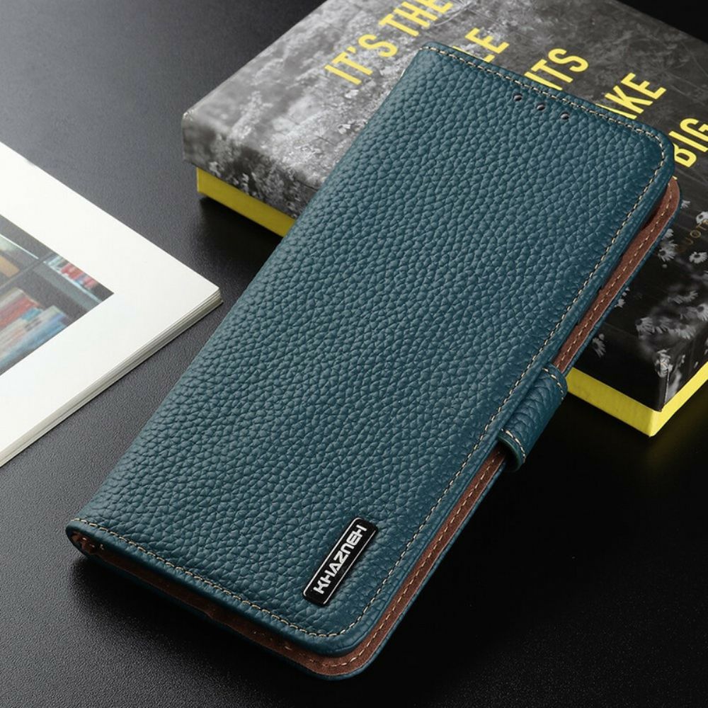 Flip Case Für iPhone 13 Mini Echtes Khazneh Litschi-leder