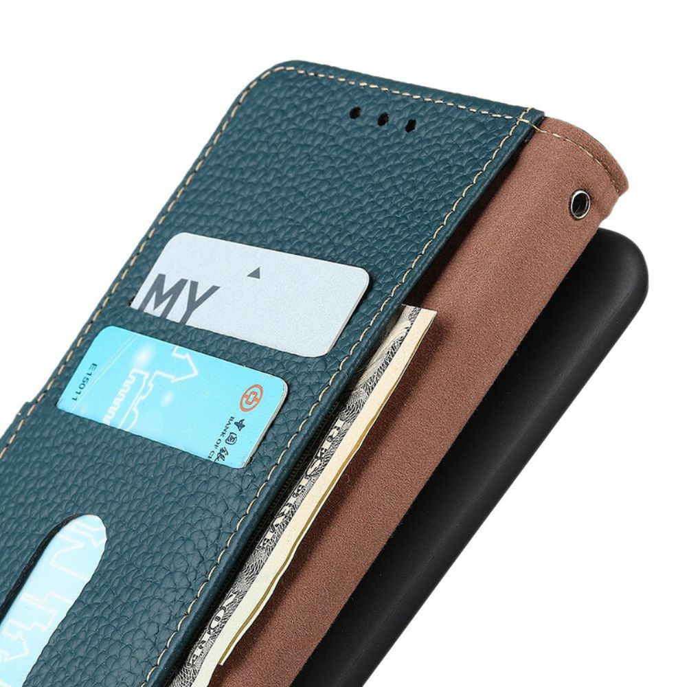 Flip Case Für iPhone 13 Mini Echtes Khazneh Litschi-leder