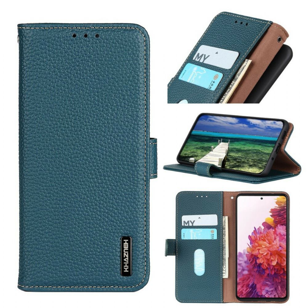 Flip Case Für iPhone 13 Mini Echtes Khazneh Litschi-leder