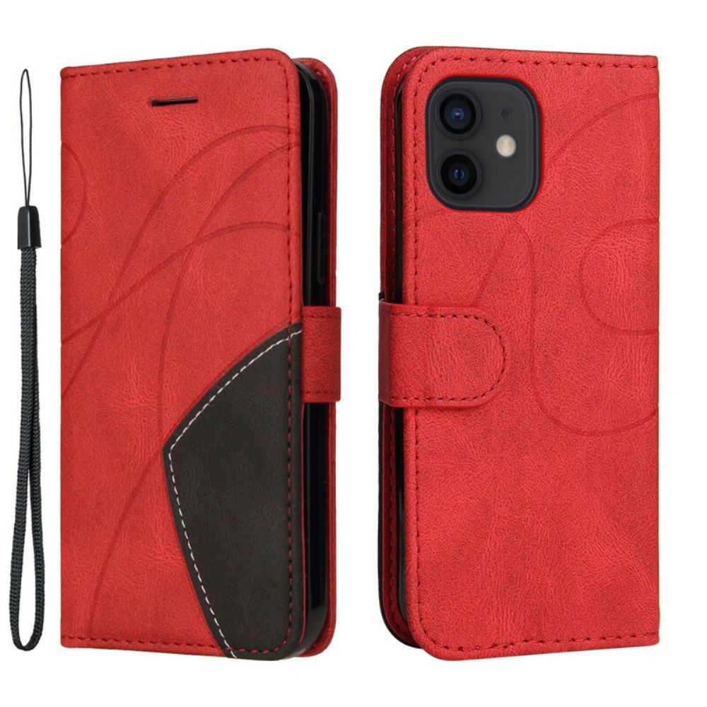 Flip Case Für iPhone 13 Mini Signatur Aus Zweifarbigem Kunstleder