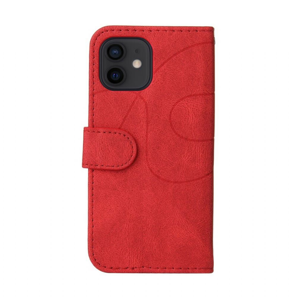 Flip Case Für iPhone 13 Mini Signatur Aus Zweifarbigem Kunstleder
