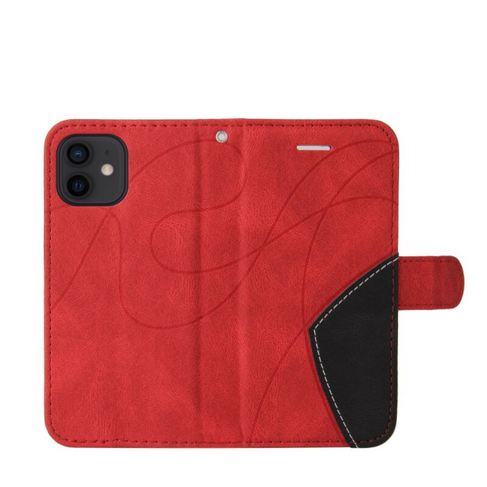 Flip Case Für iPhone 13 Mini Signatur Aus Zweifarbigem Kunstleder