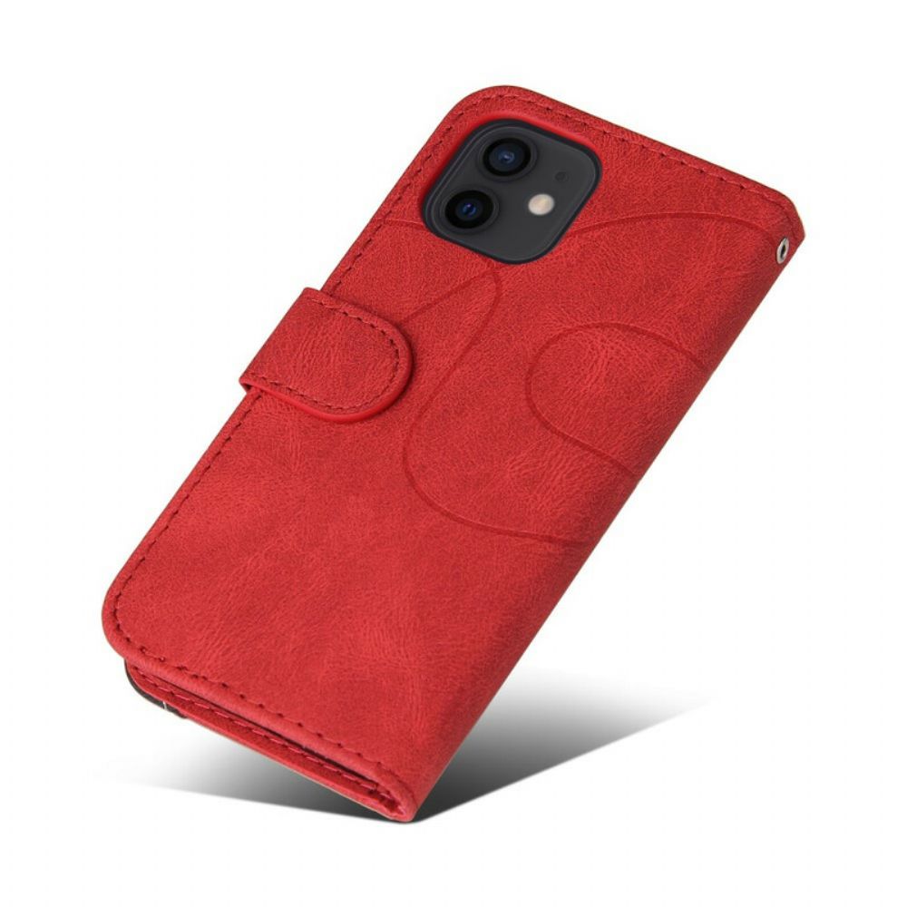 Flip Case Für iPhone 13 Mini Signatur Aus Zweifarbigem Kunstleder