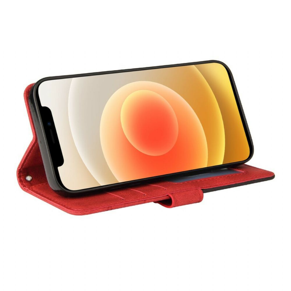 Flip Case Für iPhone 13 Mini Signatur Aus Zweifarbigem Kunstleder