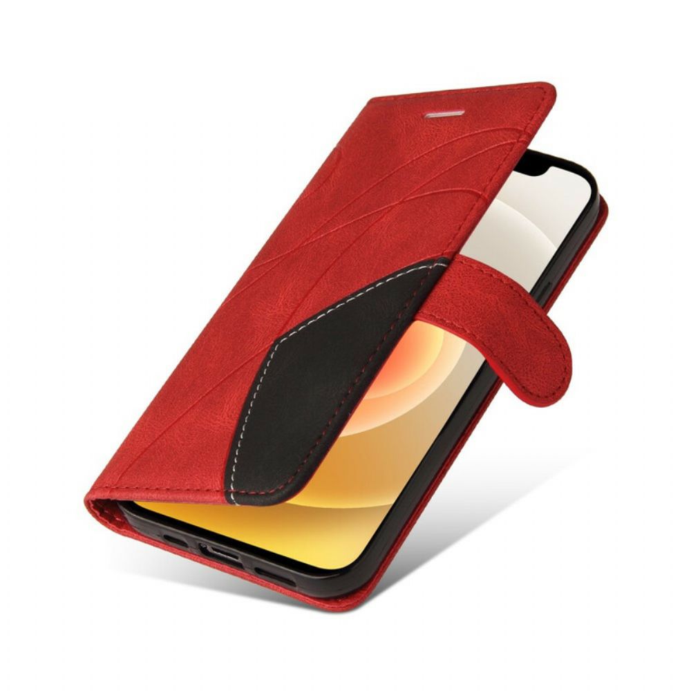 Flip Case Für iPhone 13 Mini Signatur Aus Zweifarbigem Kunstleder