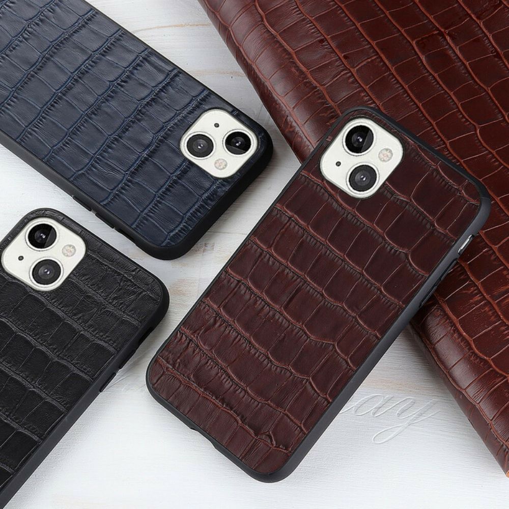 Handyhülle Für iPhone 13 Mini Echtes Leder Mit Krokoprägung
