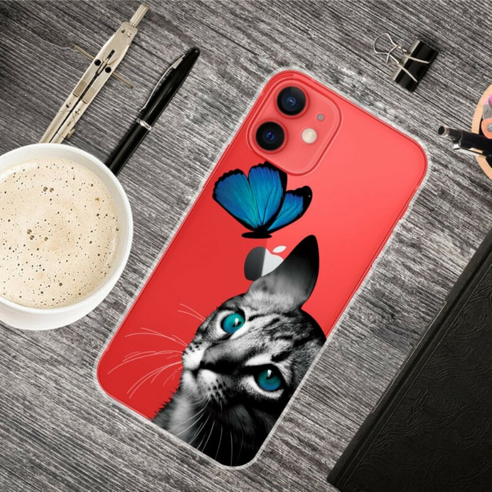 Hülle Für iPhone 13 Mini Katze Und Schmetterling