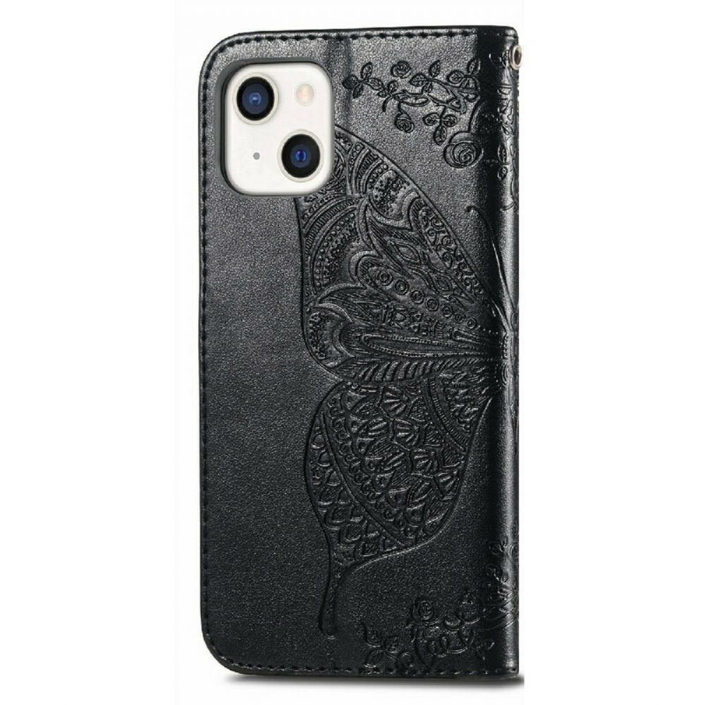 Lederhüllen Für iPhone 13 Mini Halbe Schmetterlinge