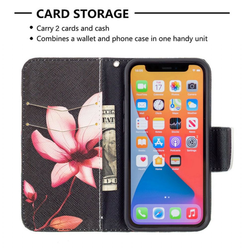 Lederhüllen Für iPhone 13 Mini Rosa Blume