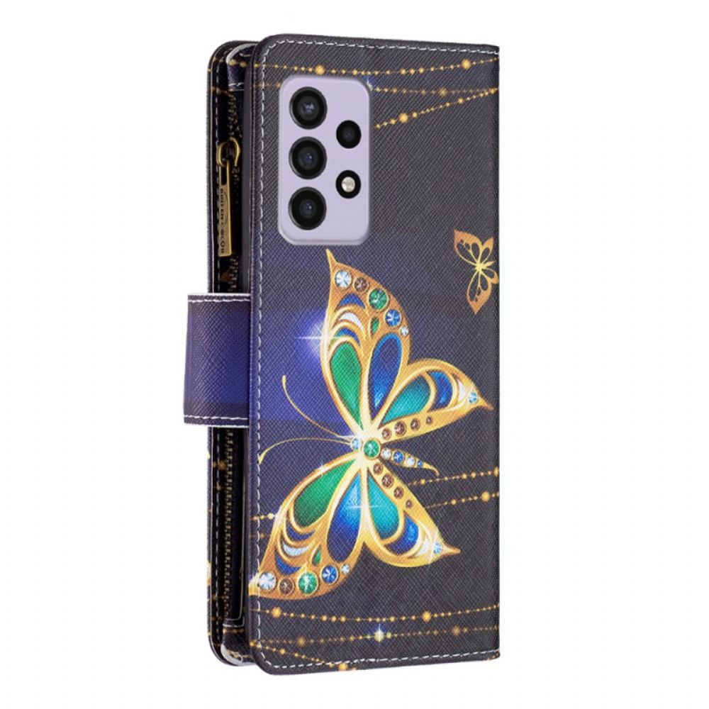 Flip Case Für Samsung Galaxy A33 5G Königliche Schmetterlingstasche Mit Reißverschluss