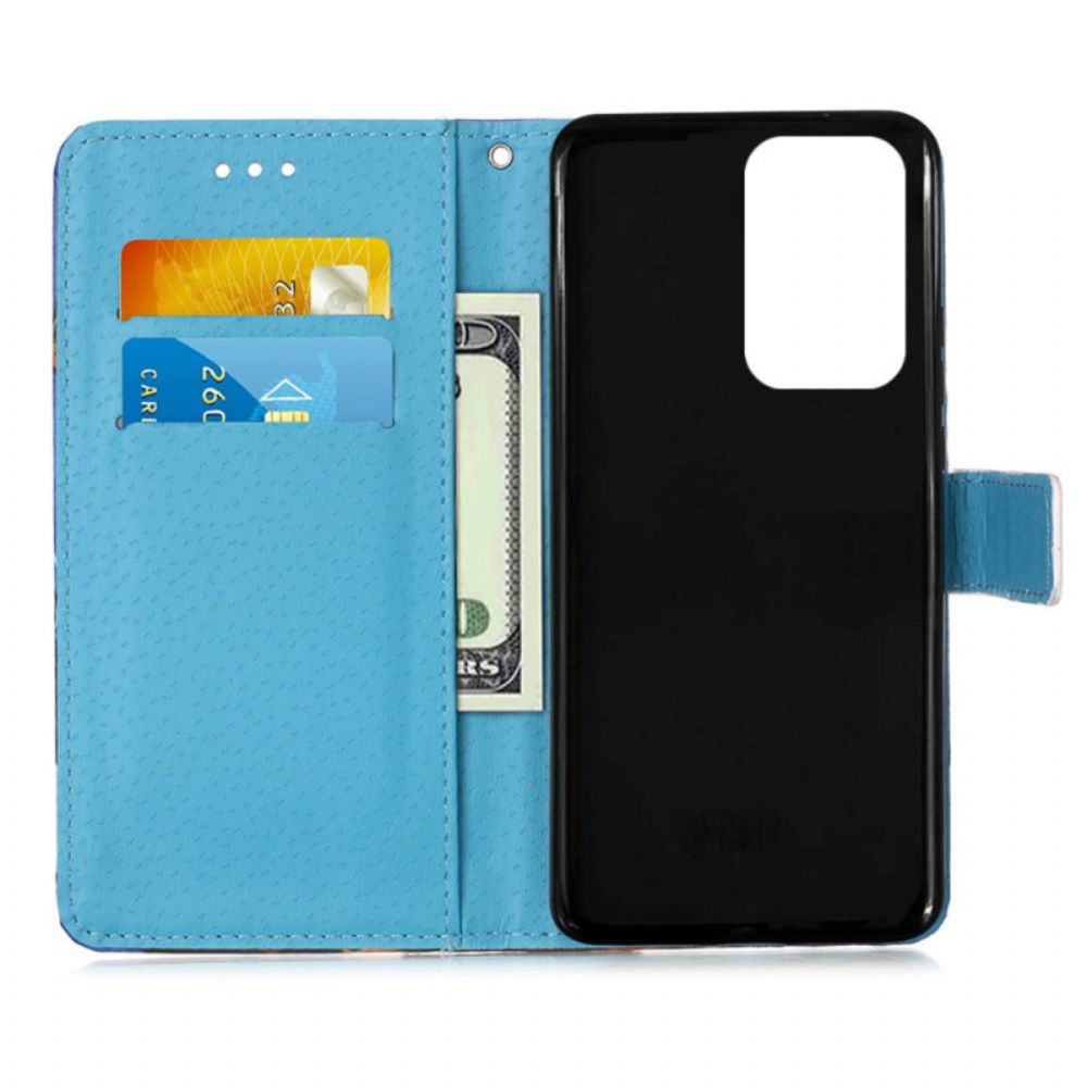 Flip Case Für Samsung Galaxy A33 5G Mit Kordel Eiffelturm-schmetterlinge Mit Riemen