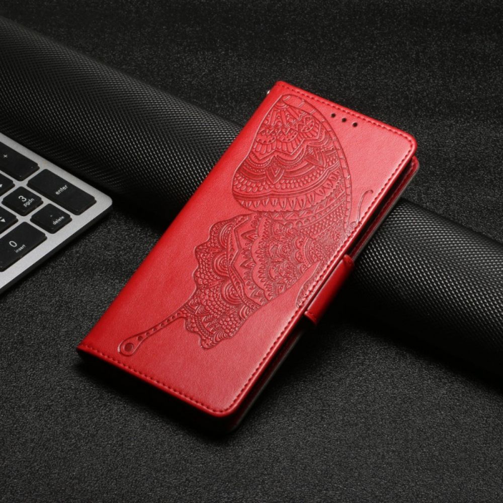 Flip Case Für Samsung Galaxy A33 5G Mit Kordel Zweifarbiger Schmetterling Mit Riemen