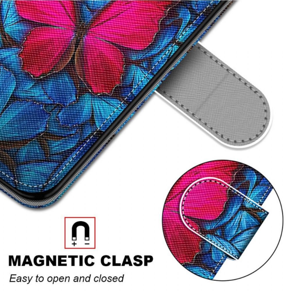 Flip Case Für Samsung Galaxy A33 5G Roter Schmetterling Auf Blauem Hintergrund