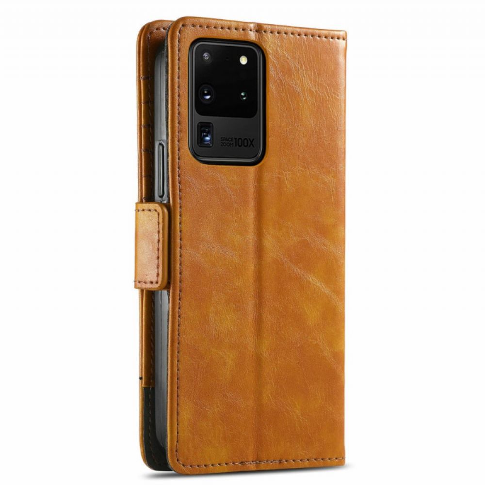 Lederhüllen Für Samsung Galaxy S20 Ultra Zweifarbiger Doppelverschluss