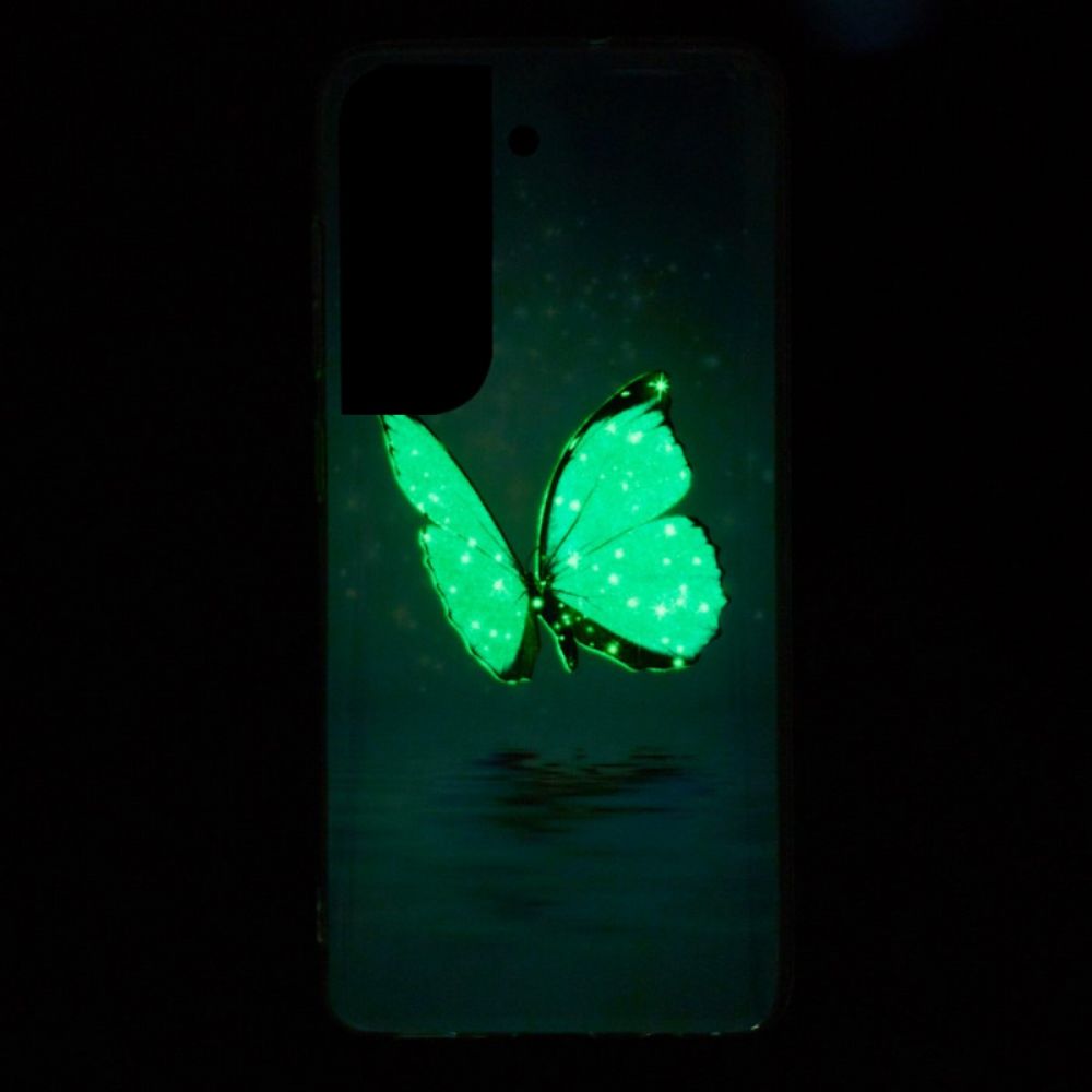 Hülle Für Samsung Galaxy S22 5G Fluoreszierende Blaue Schmetterlinge