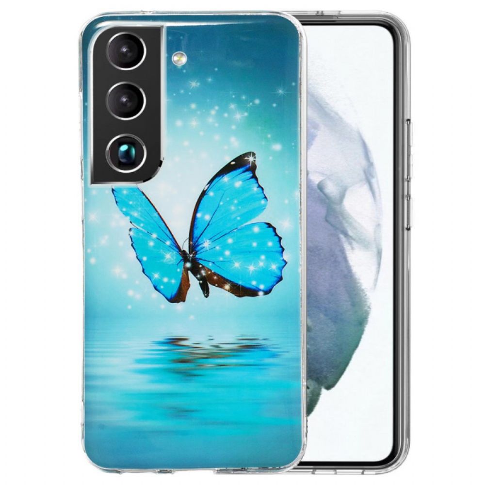 Hülle Für Samsung Galaxy S22 5G Fluoreszierende Blaue Schmetterlinge