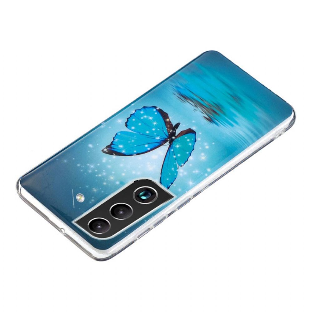 Hülle Für Samsung Galaxy S22 5G Fluoreszierende Blaue Schmetterlinge