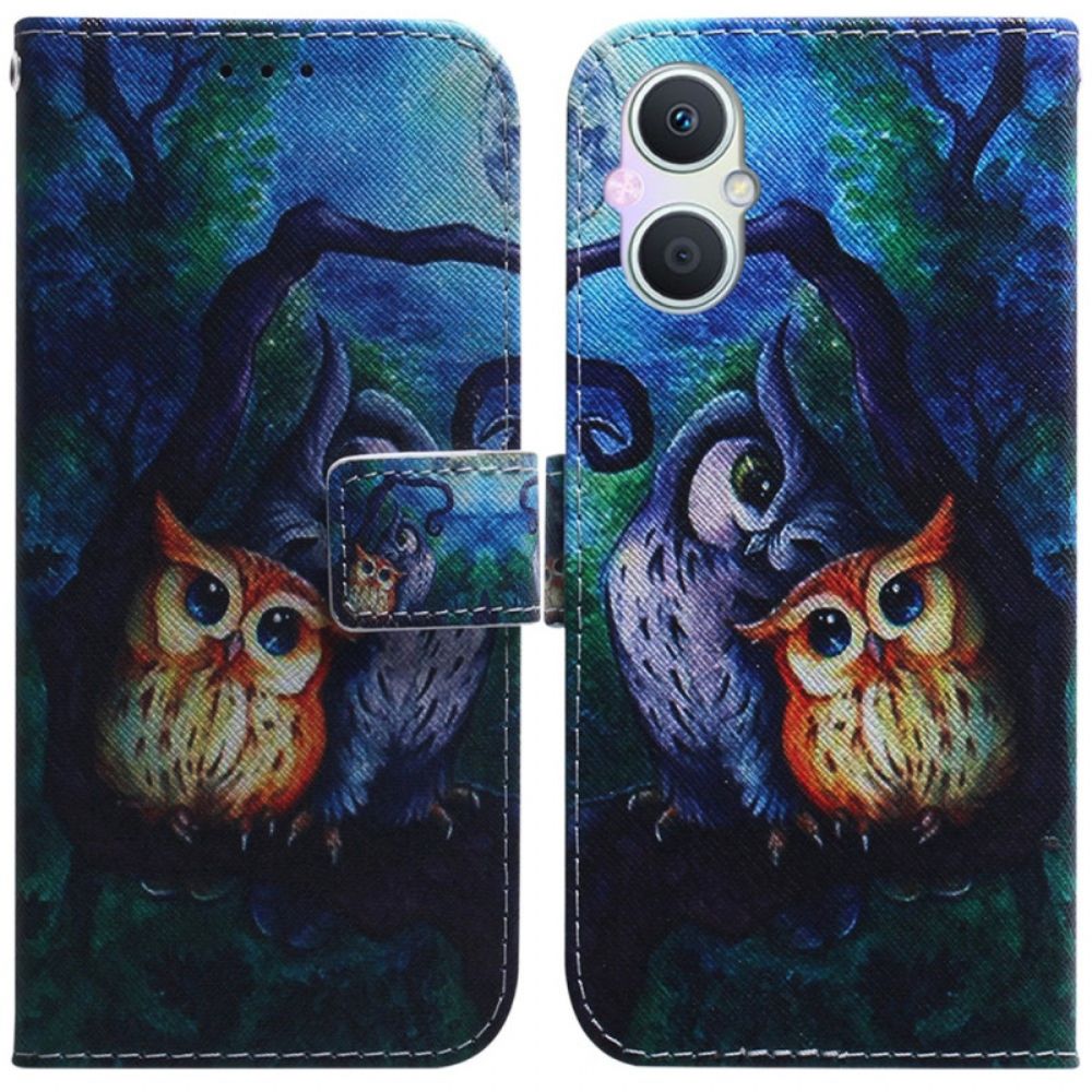 Lederhüllen Für Oppo Reno 8 Lite Eulenmalerei