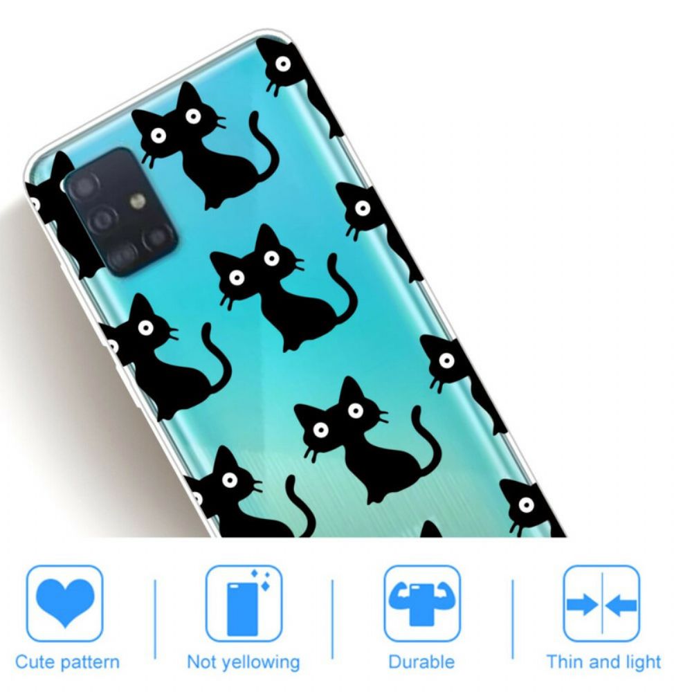 Handyhülle Für Samsung Galaxy A71 Mehrere Schwarze Katzen