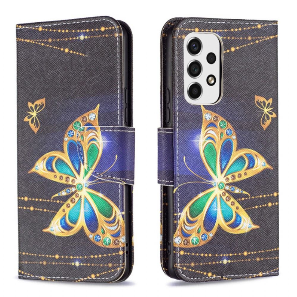 Flip Case Für Samsung Galaxy A53 5G Goldene Schmetterlinge