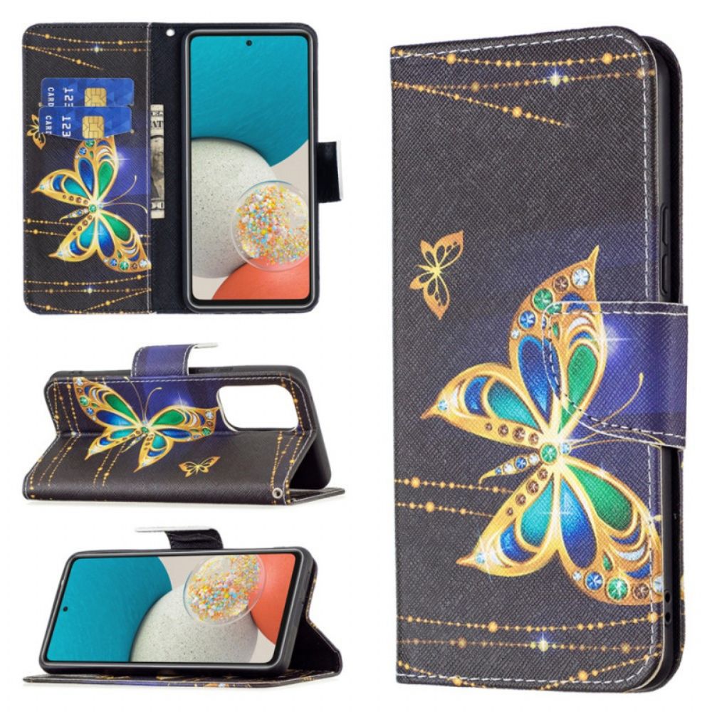 Flip Case Für Samsung Galaxy A53 5G Goldene Schmetterlinge
