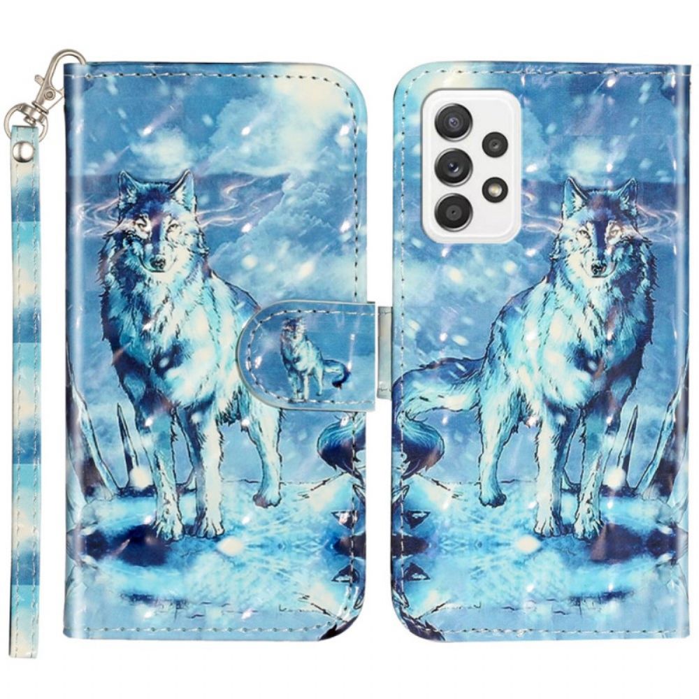 Flip Case Für Samsung Galaxy A53 5G Mit Kordel Gefesselter Wolf