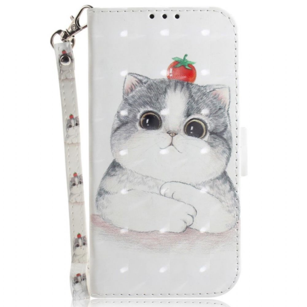 Flip Case Für Sony Xperia 1 IV Mit Kordel Katze Und Tomate Mit Riemen