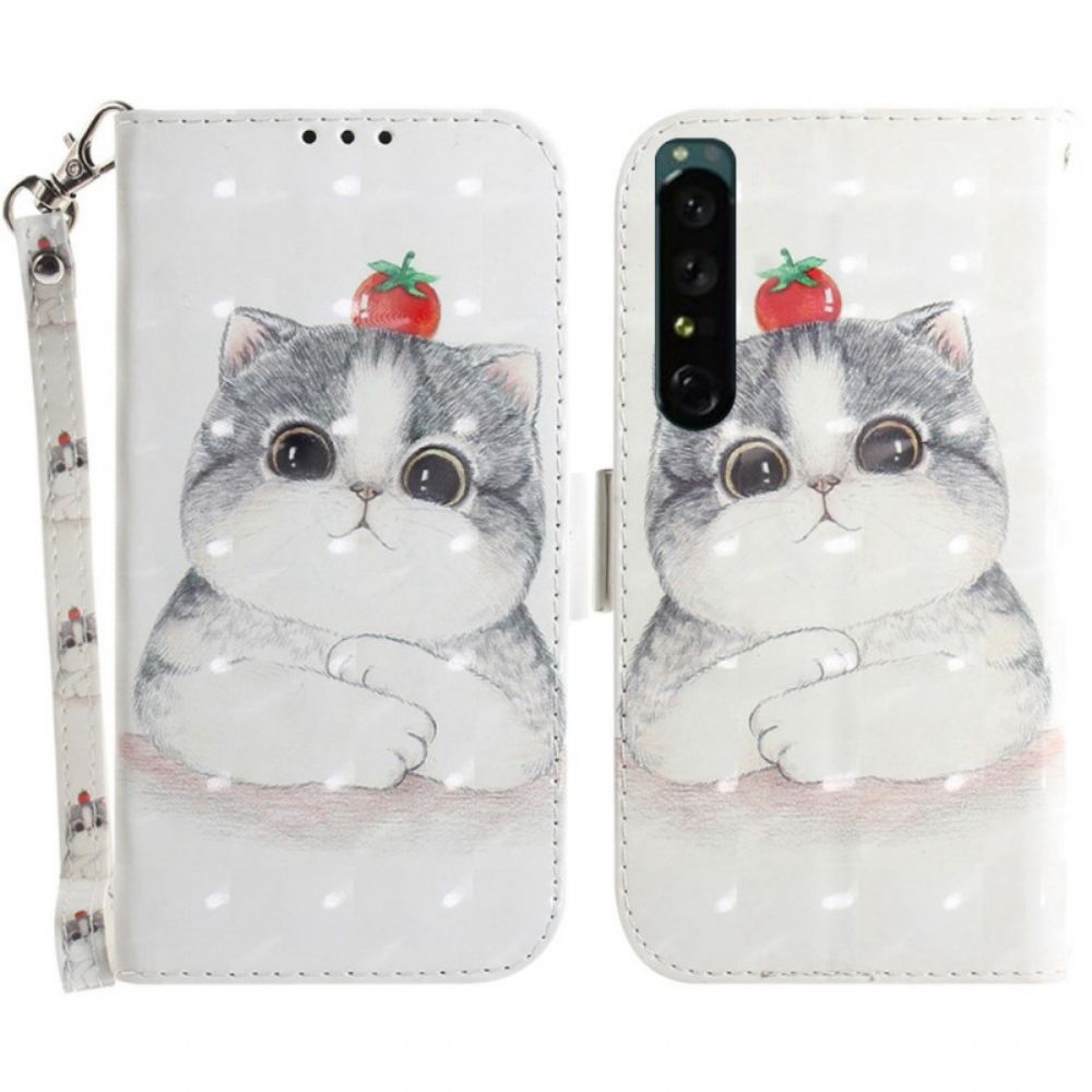 Flip Case Für Sony Xperia 1 IV Mit Kordel Katze Und Tomate Mit Riemen