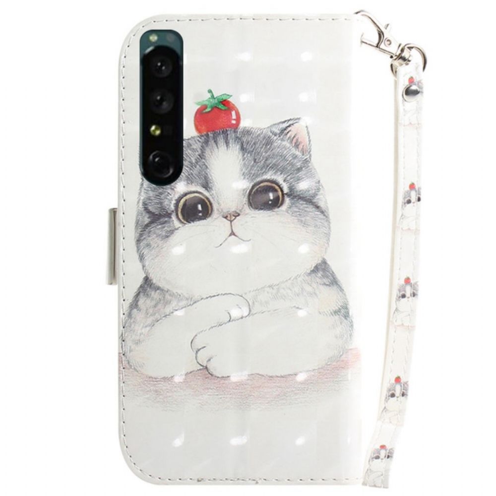 Flip Case Für Sony Xperia 1 IV Mit Kordel Katze Und Tomate Mit Riemen